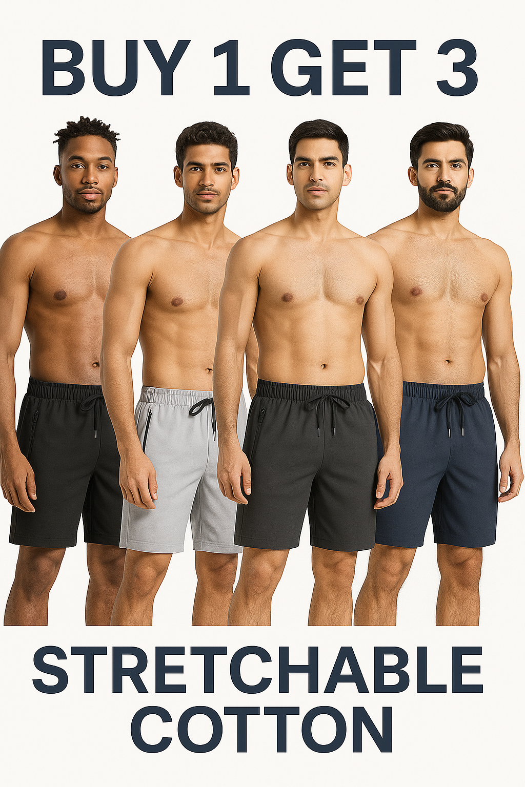 🔥 BUY 1 GET 3 FREE 🔥 Men's Stretchable Cotton Shorts (₹225 piece)