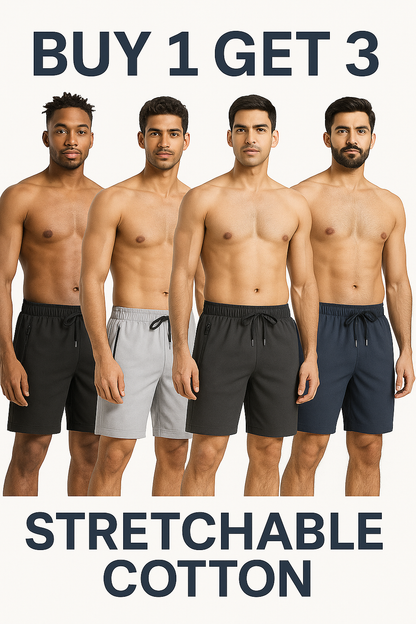 🔥 BUY 1 GET 3 FREE 🔥 Men's Stretchable Cotton Shorts (₹225 piece)